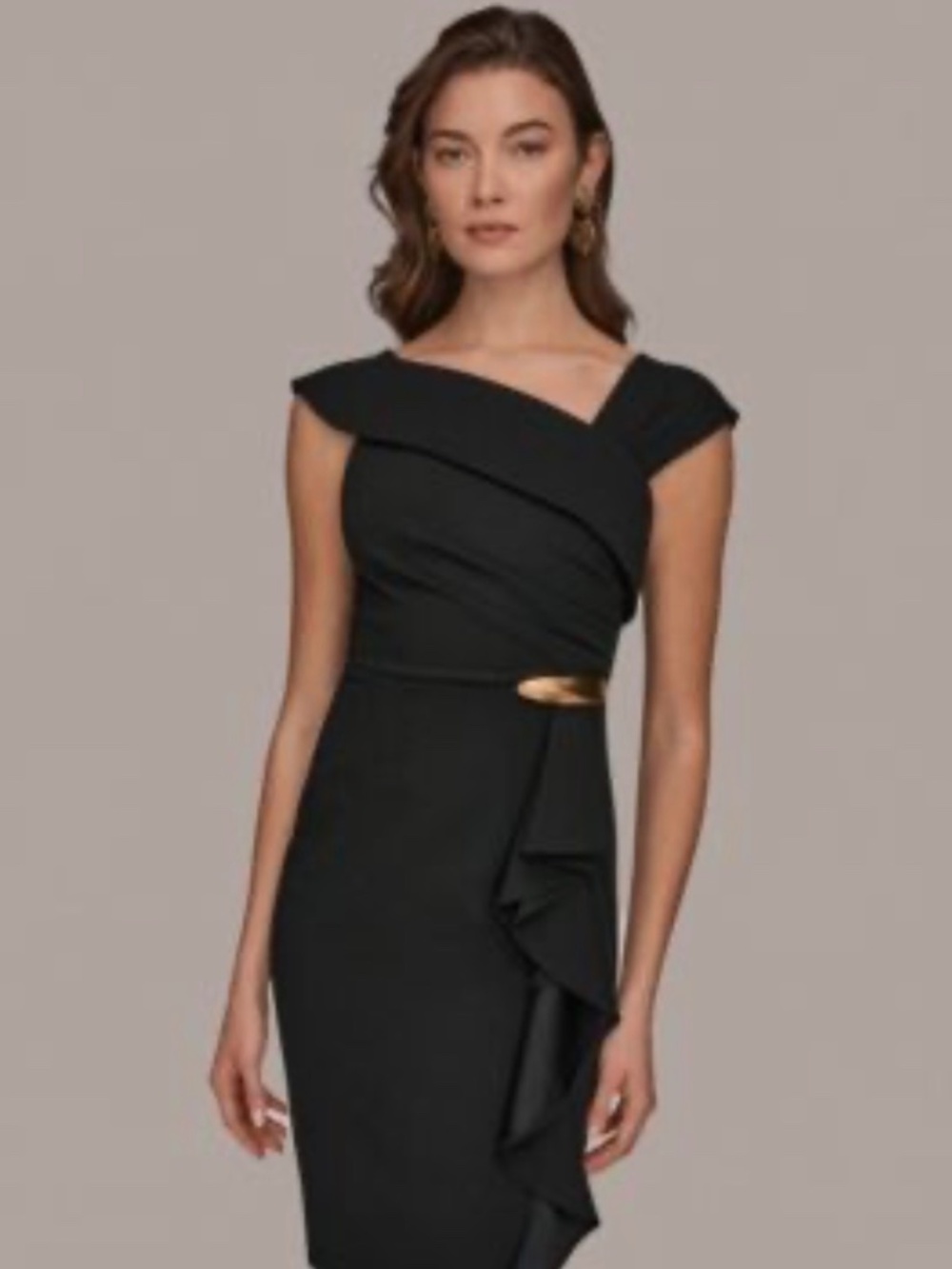 NWOT DONNA KARAN NEW YORK ASYMMETRIC RUFFLE SHEATH DRESS SIZE 4